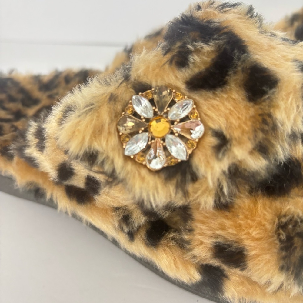 Vionic Orthaheel Relax Luxe Leopard Faux Fur Orthopedic adjustable Slippers Sz 6 - Picture 3 of 15